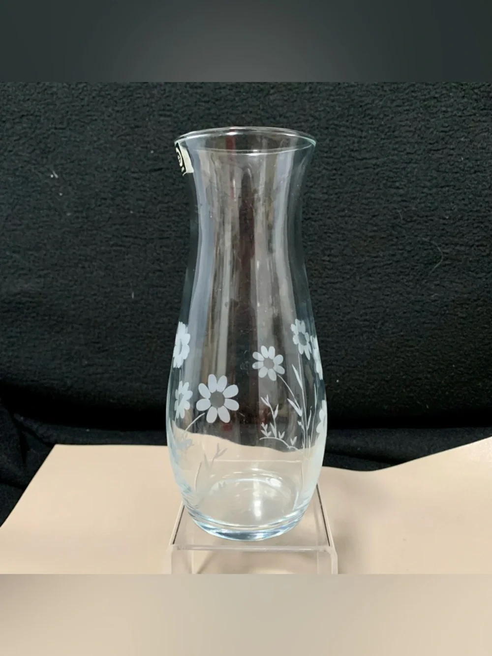 🔍 Vintage Paşabahçe Etched Daisy Floral Glass Vase Original Label Made in Turkey